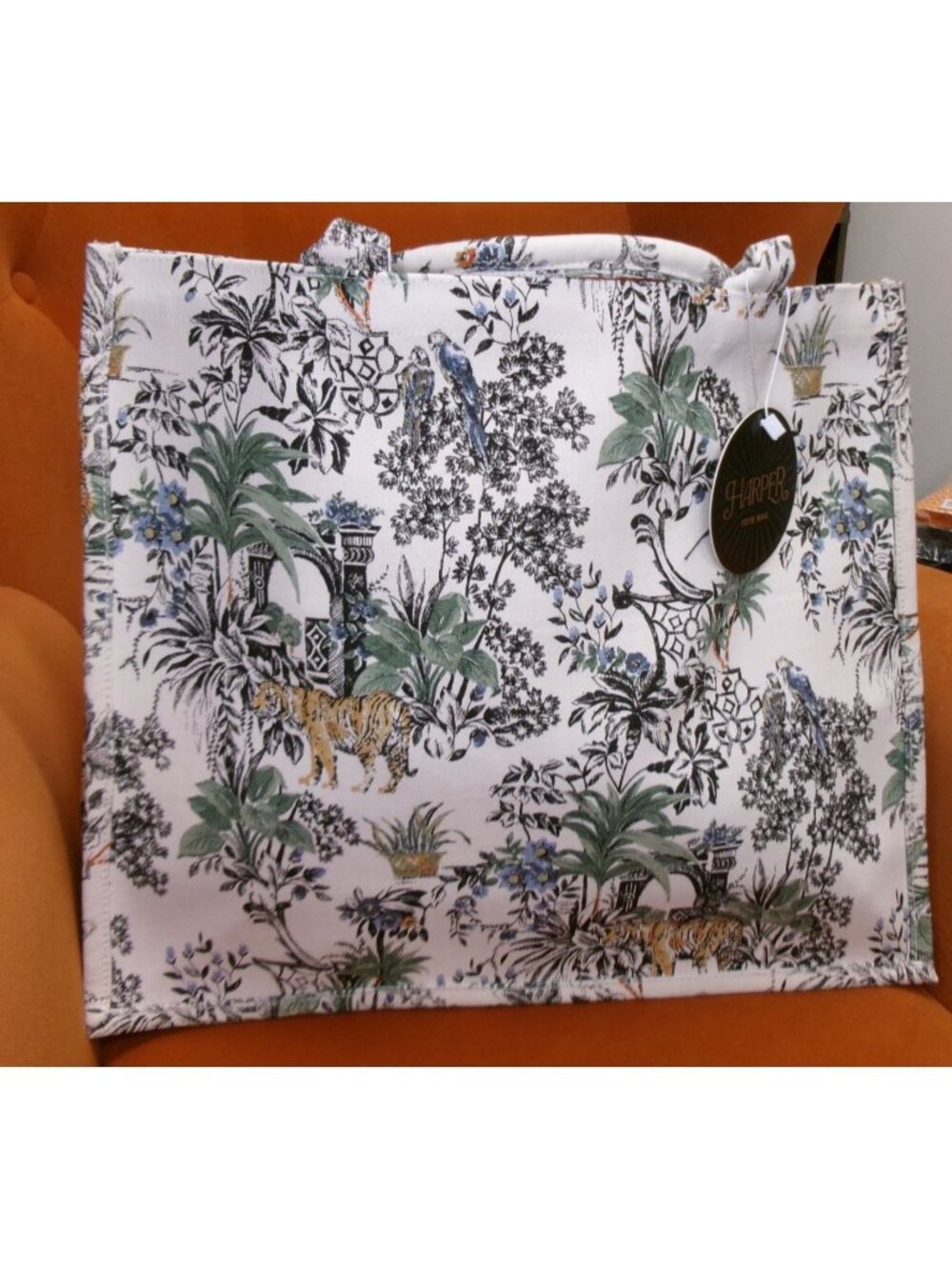 Tropical Tote Bag With Tiger & Palm Tree Print